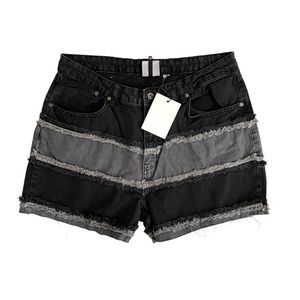 Ragged Jeans charcoal striped panelled denim shorts with a raw hem size 36